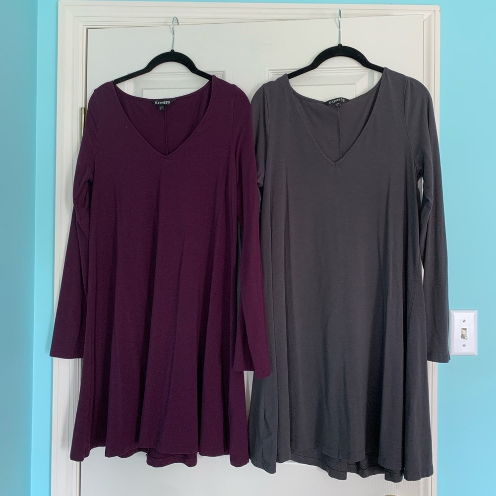Express Dress Bundle / 2 Long Sleeve V-Neck Dresses / Large